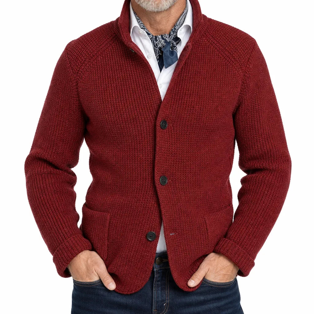 Morrison Stand Collar Cardigan - Color:Red;Size:S