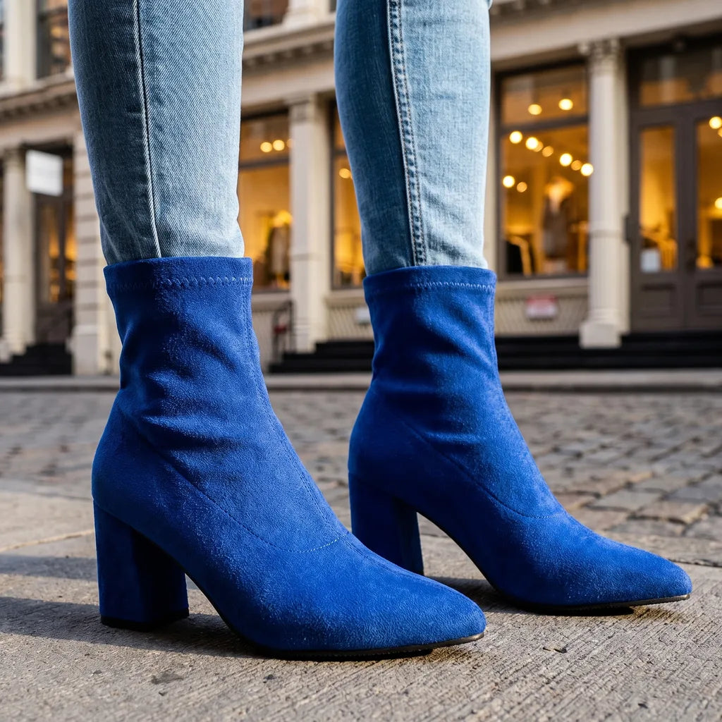 Nadia | Womens Fall Block Heel Boots - Color:Blue;Size:35
