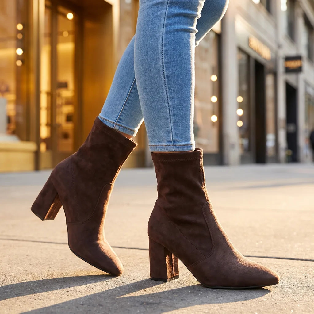 Nadia | Womens Fall Block Heel Boots - Color:Brown;Size:35