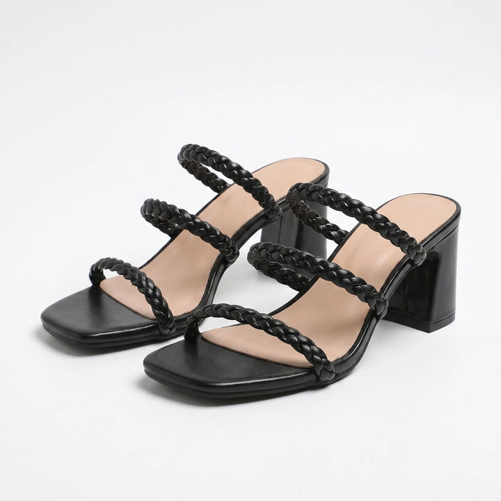 Nadia Woven Block Mules - Color:Black;Size:35