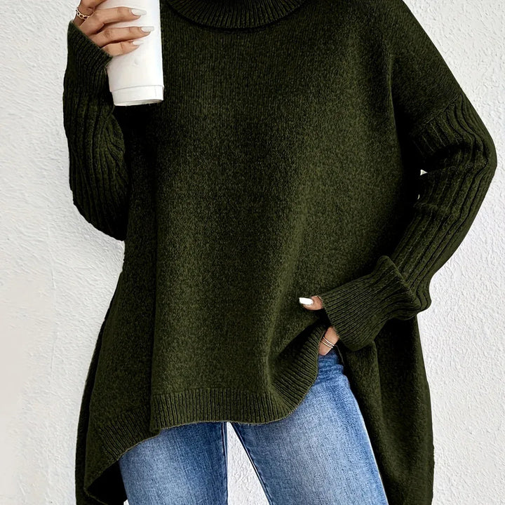 Natalie | Women's Turtleneck Knit Sweater - Color:Dark Green;Size:XS