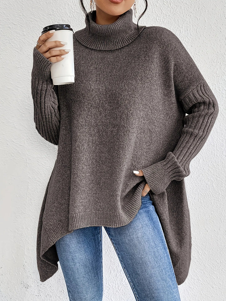 Natalie | Women's Turtleneck Knit Sweater - Color:Flower Brown;Size:XS