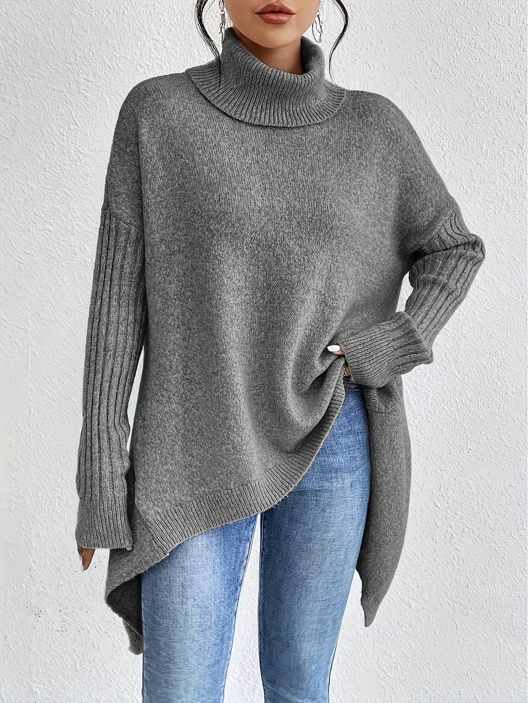 Women's Relaxed Knitted Jumper Gray4.webp