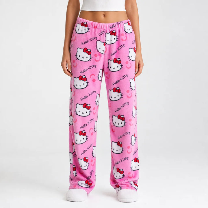 Neko | Womens Plush Pajama Pants - Color:Rose Red;Size:XS