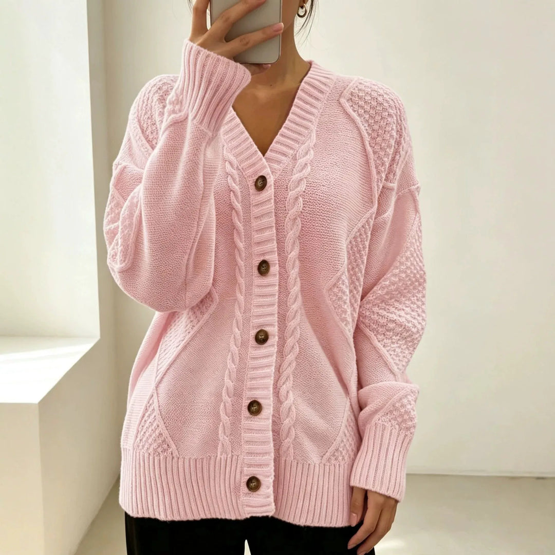 Nellie | Women's Cable Knit Cardigan  - Size:XS;Color:Pink