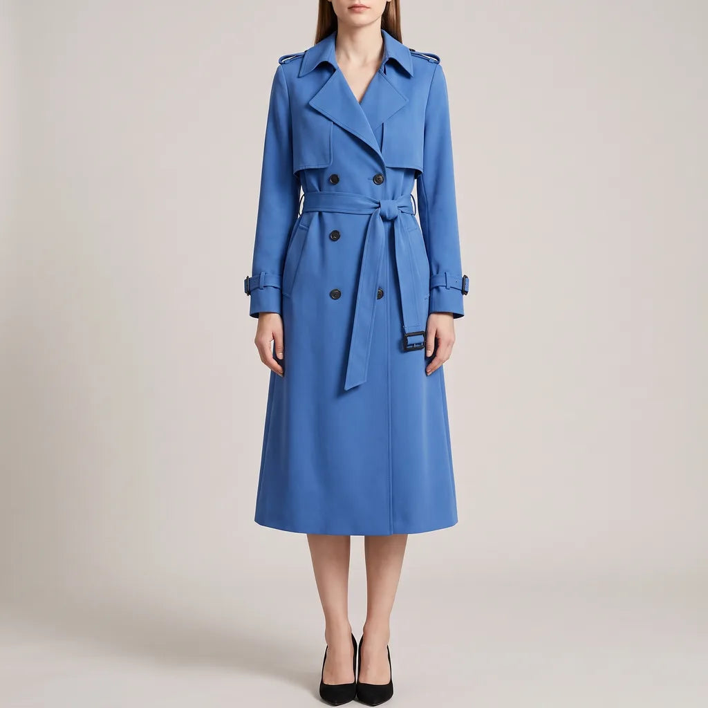 Nettie Longline Trench Coat - Color:Blue;Size:XS