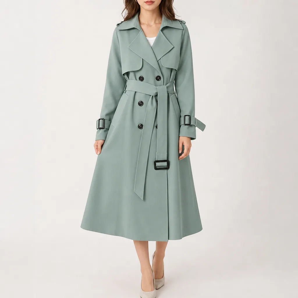 Nettie Longline Trench Coat - Color:Green;Size:XS