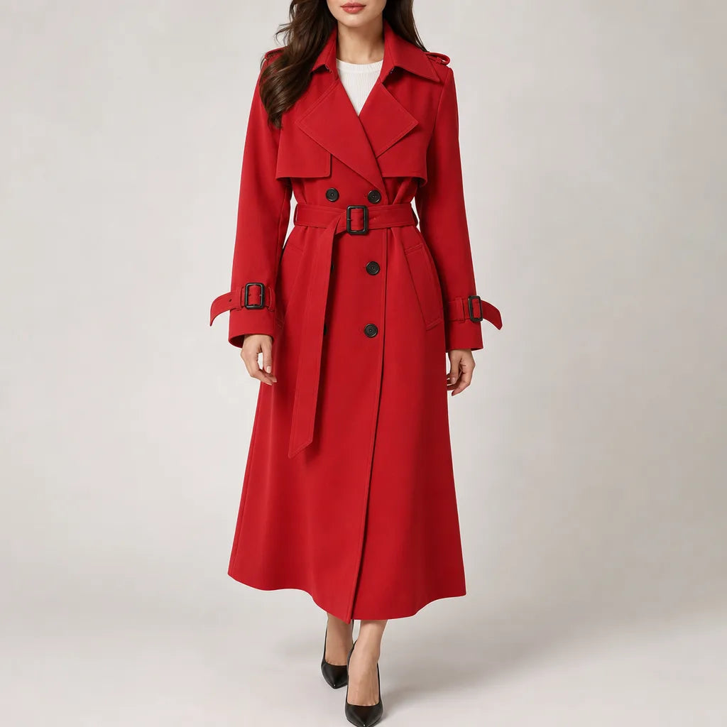 Nettie Longline Trench Coat - Color:Red;Size:XS