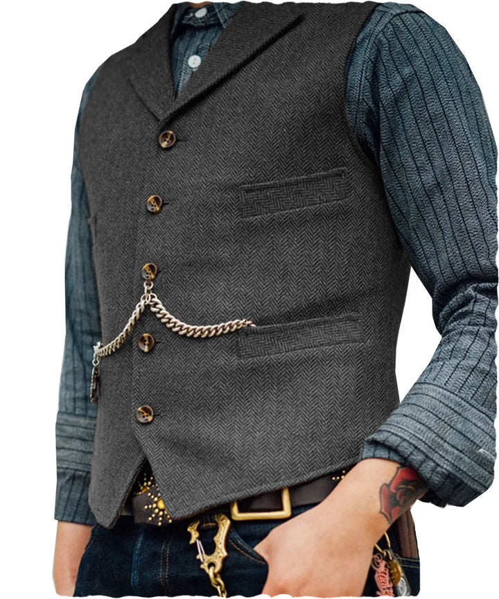 Nico | Men's Herringbone Tailored Vest  - Color:Dark Gray;Size:XXS