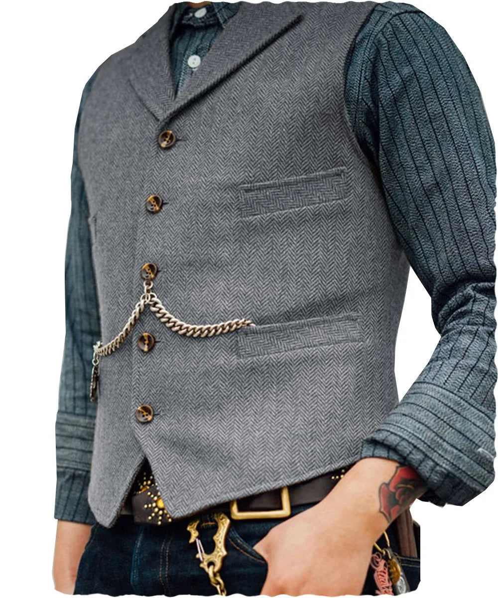 Nico | Men's Herringbone Tailored Vest  - Color:Gray;Size:XXS