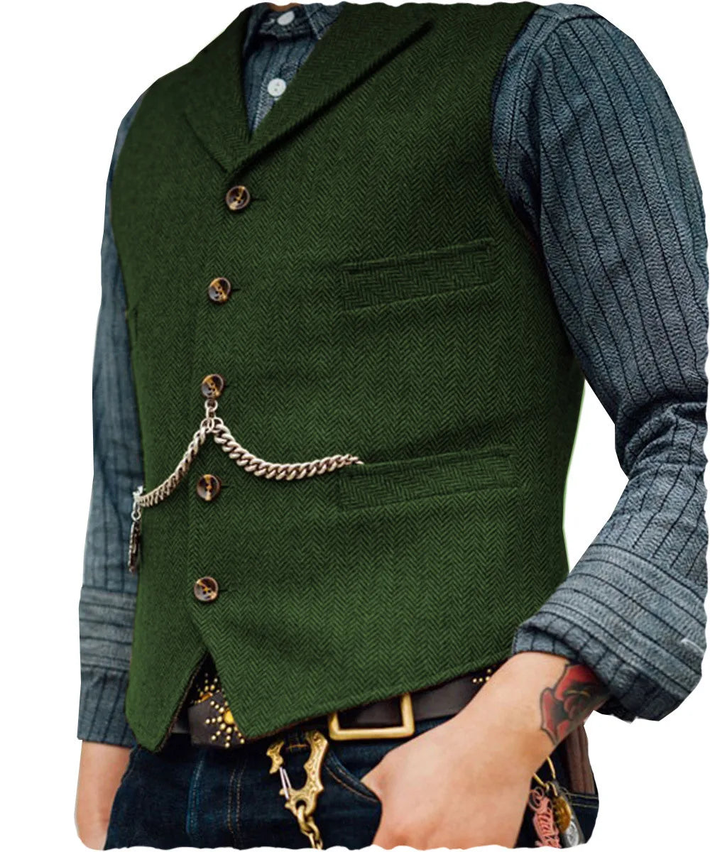 Nico | Men's Herringbone Tailored Vest  - Color:Green;Size:XXS