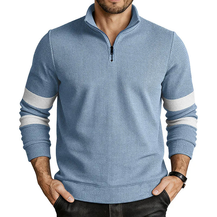 Nicolas | Men's Quilted Quarter-Zip Sweater   - Color:Blue;Size:XS