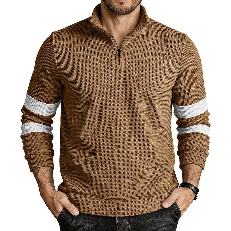 Nicolas | Men's Quilted Quarter-Zip Sweater   - Color:Brown;Size:XS