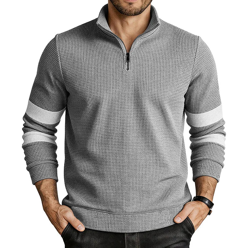 Nicolas | Men's Quilted Quarter-Zip Sweater   - Color:Gray;Size:XS