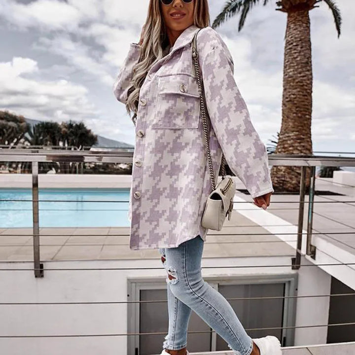 Nieve | Women's Elegant Houndstooth Jacket   - Color:Purple;Size:XS