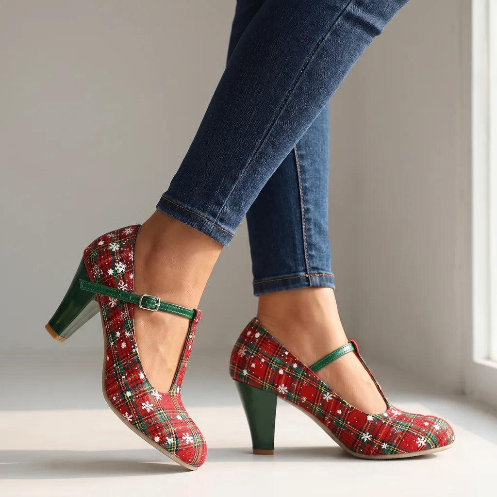 Nieve | Women's Festive Mary Jane Christmas Heels   - Color:Red;Size:35
