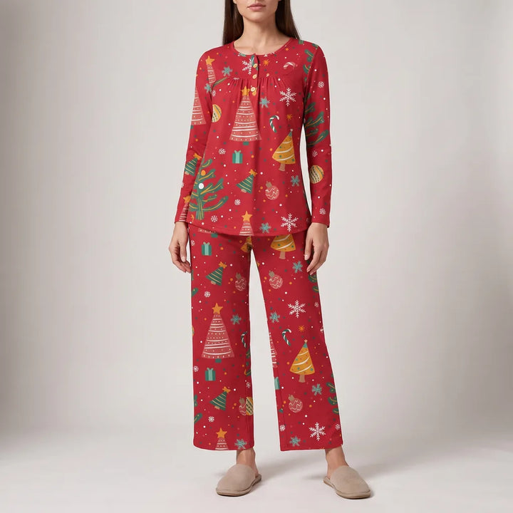 Noelle | Women's Lounge Pajama Set  - Color:Red Christmas Gifts;Size:S
