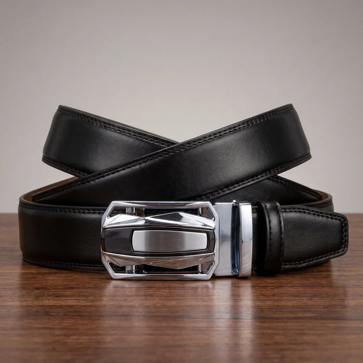 Nolan | Designer Men's Belts  - Color:Gunmetal Buckle/ Black Belt