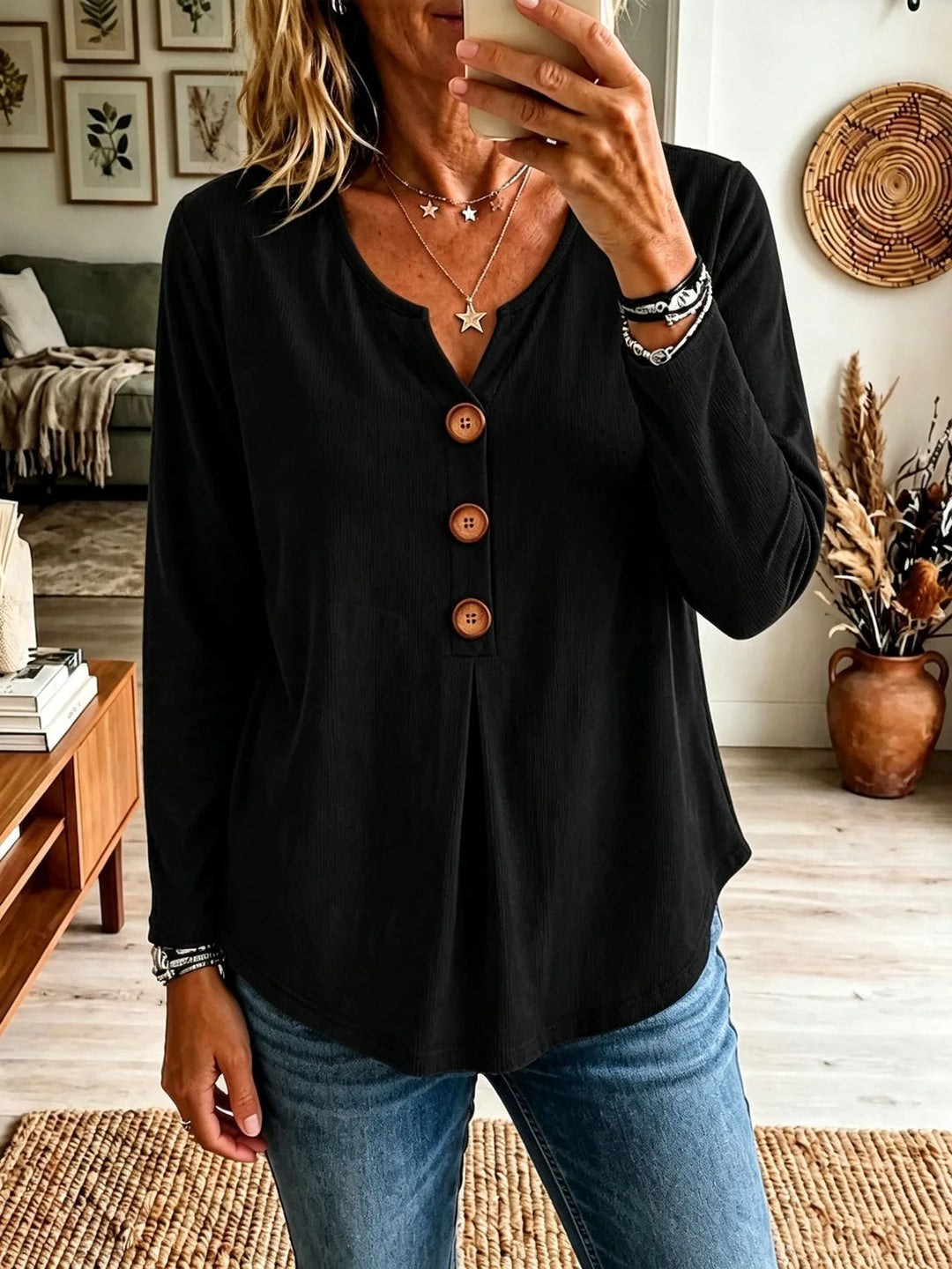 Norma  | Women's Buttoned Caridgan  - Color:Black;Size:XS