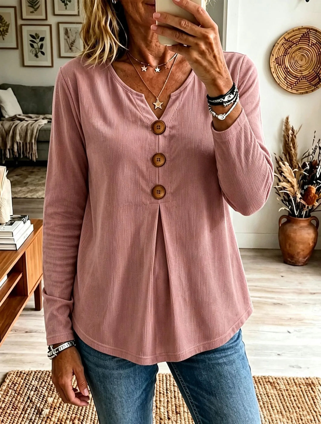 Norma  | Women's Buttoned Caridgan  - Color:Pink;Size:XS