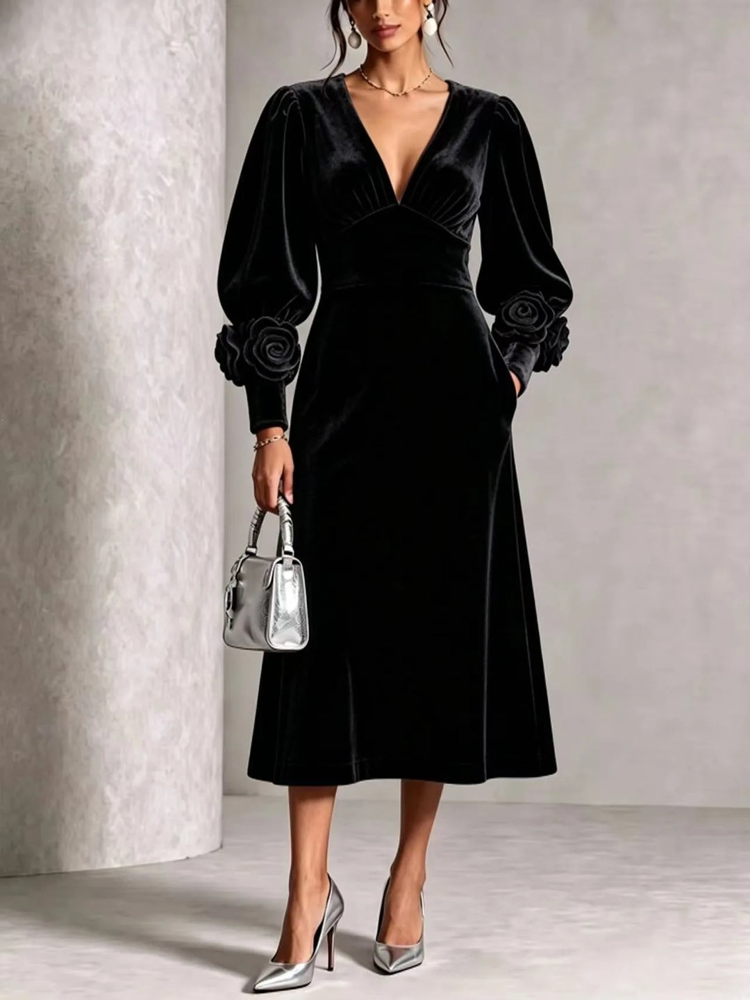 Norma | Women's Elegant Christmas Dress - Color:Black;Size:S