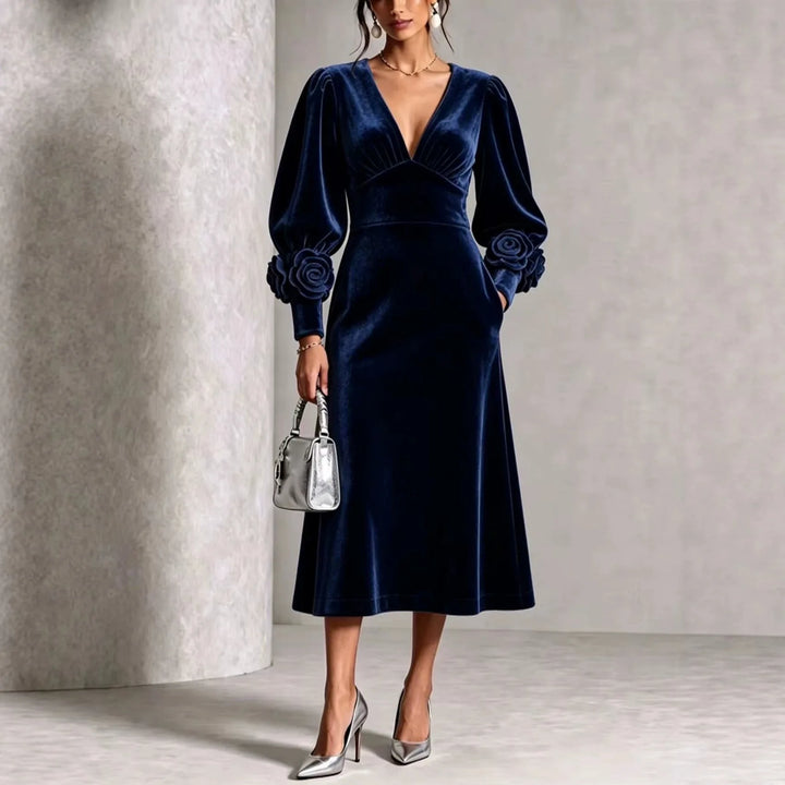 Norma | Women's Elegant Christmas Dress - Color:Dark Blue;Size:S