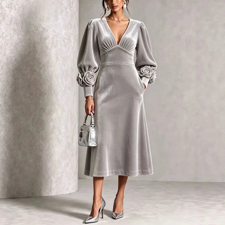 Norma | Women's Elegant Christmas Dress - Color:Gray;Size:S