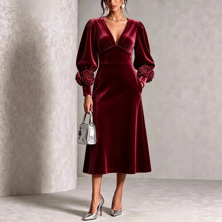 Norma | Women's Elegant Christmas Dress - Color:Red;Size:S