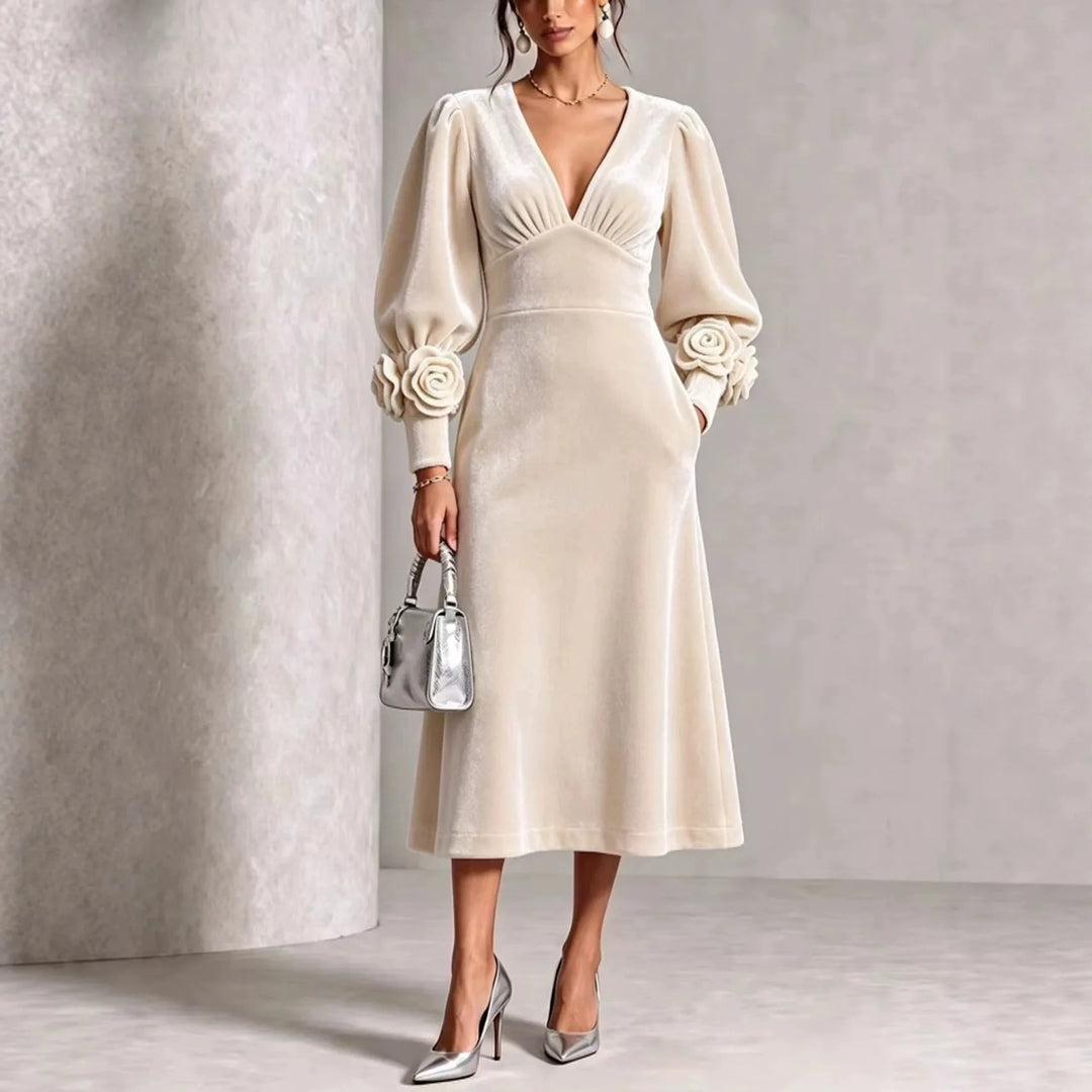 Norma | Women's Elegant Christmas Dress - Color:White;Size:S