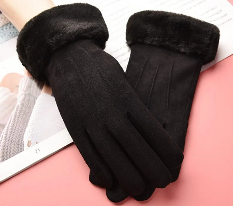 Norma | Women's Suede Winter Gloves   - Color:Black