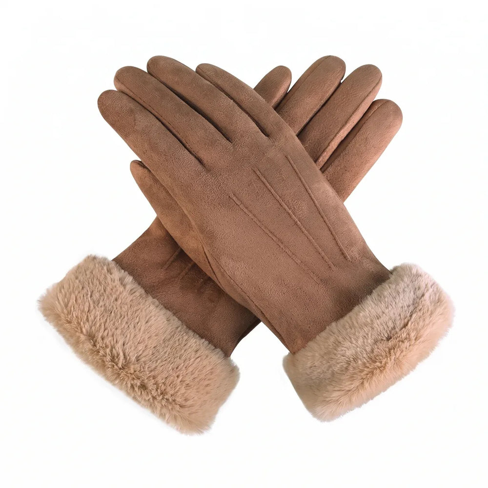 Norma | Women's Suede Winter Gloves   - Color:Brown