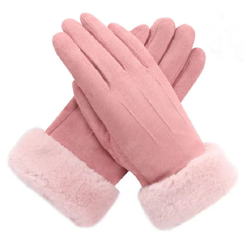 Norma | Women's Suede Winter Gloves   - Color:Pink