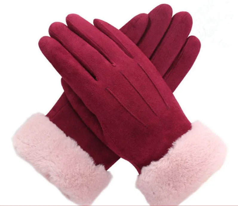 Norma | Women's Suede Winter Gloves   - Color:Red