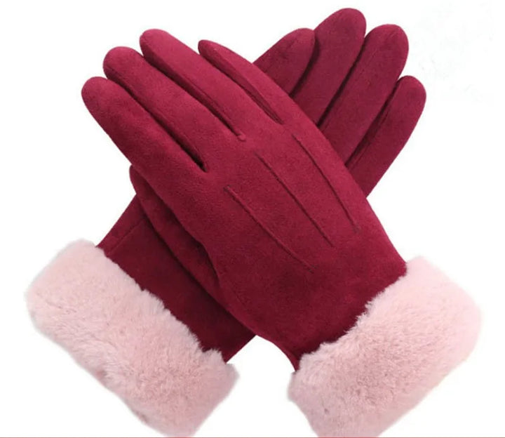 Norma | Women's Suede Winter Gloves   - Color:Red