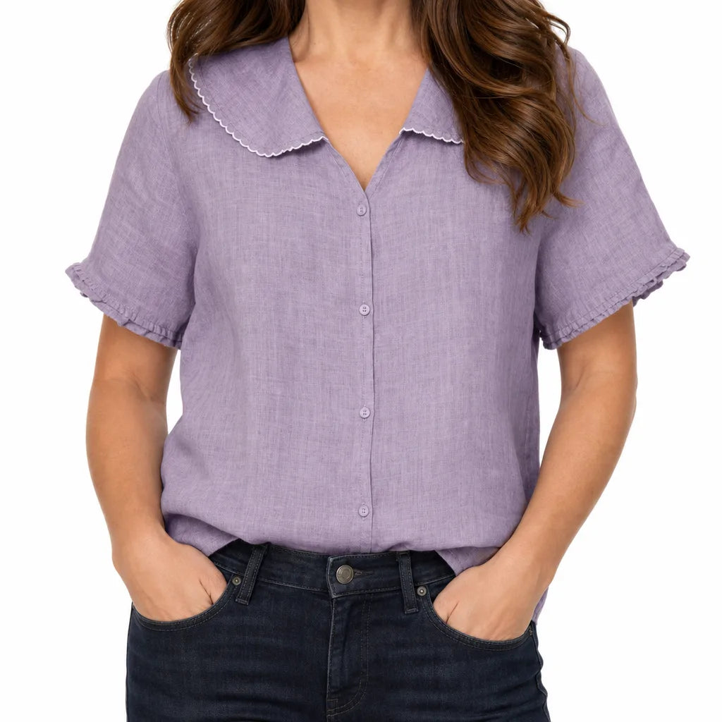 Odalys Scalloped Collar Top - Color:Purple;Size:S