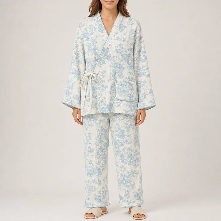 Odette | Women's Cotton Pajama Set - Color:Blue;Size:S