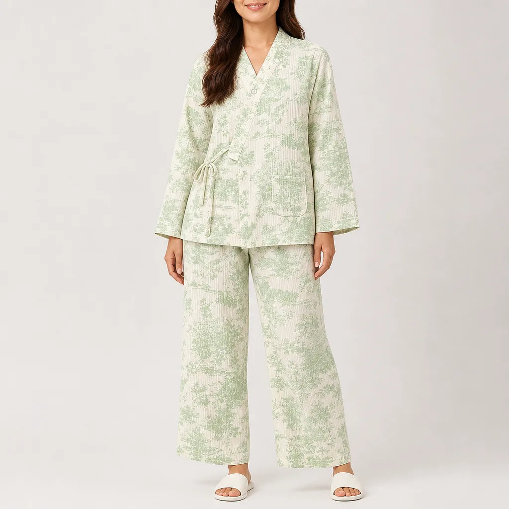 Odette | Women's Cotton Pajama Set - Color:Green;Size:S