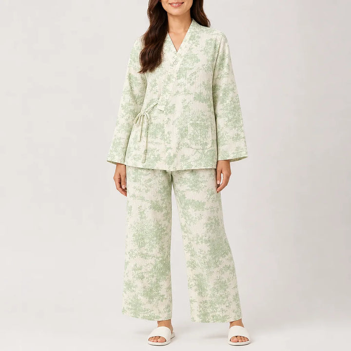 Odette | Women's Cotton Pajama Set - Color:Green;Size:S