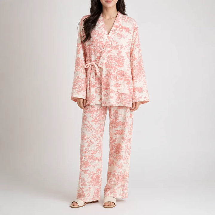 Odette | Women's Cotton Pajama Set - Color:Pink;Size:S
