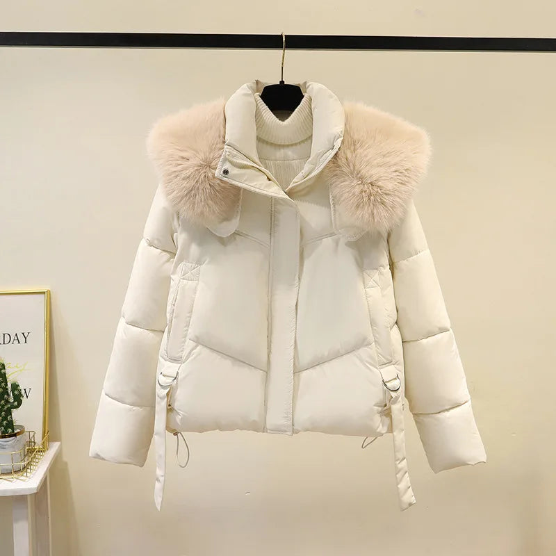 Odette | Women's Cropped Puffer Jacket - Color:Off-White;Size:S