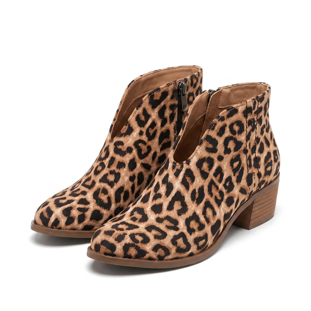 Ondine | Women's Fall Leopard ankle Boots - Color:Leopard Print;Size:36
