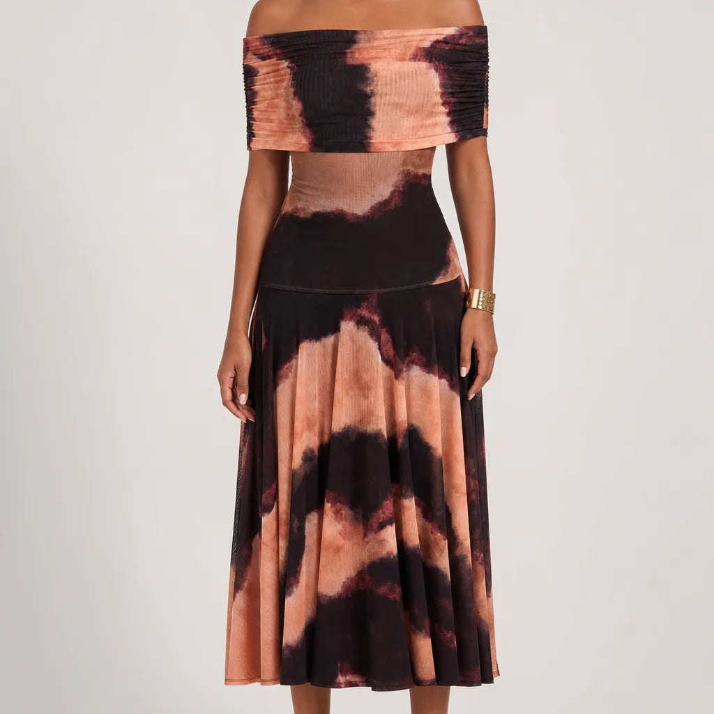 Ophelia One-Shoulder Maxi Dress - Color:Black/Orange;Size:XXS