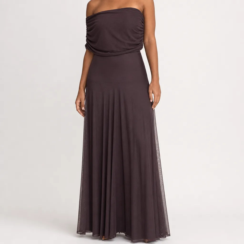 Ophelia One-Shoulder Maxi Dress - Color:Brown;Size:XXS