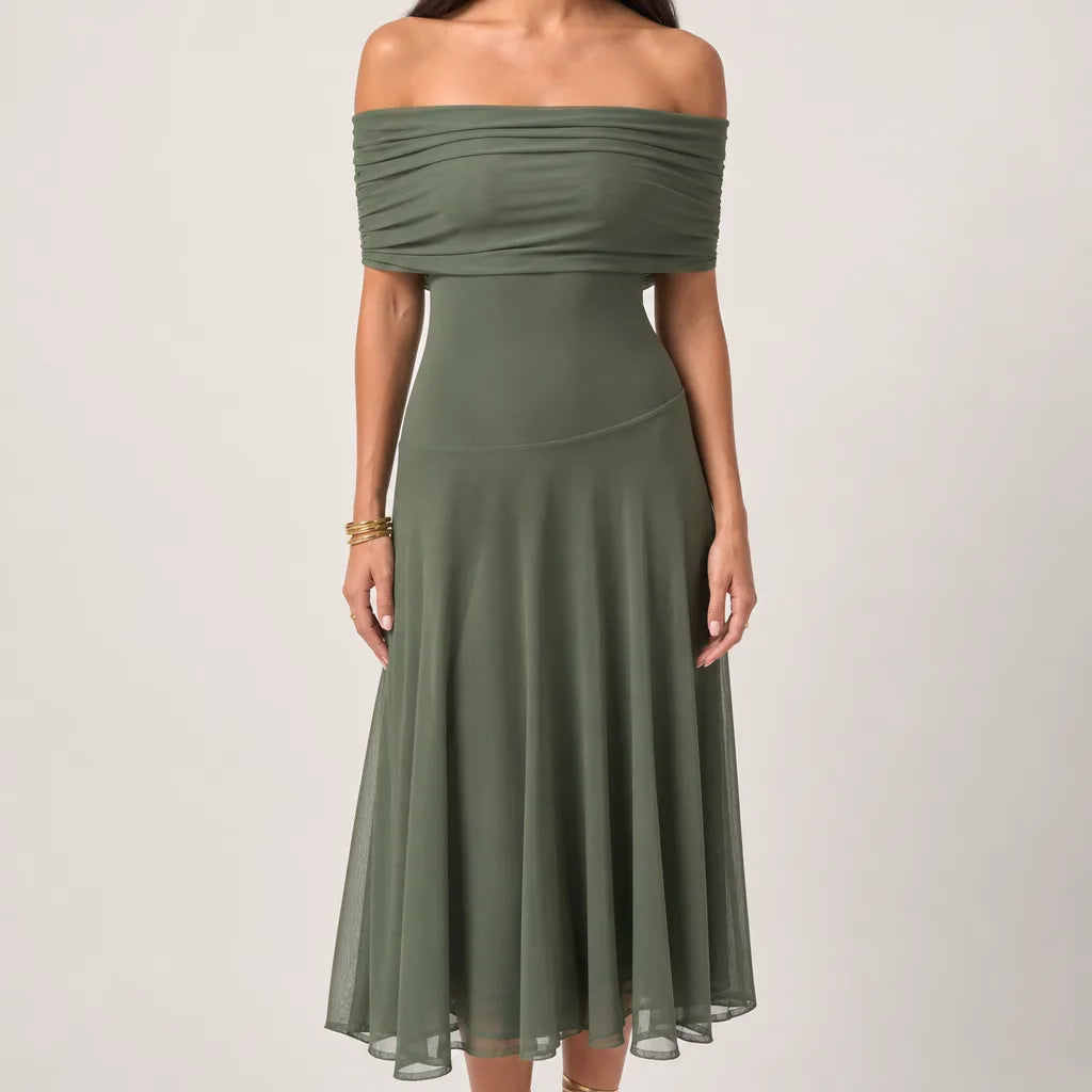 Ophelia One-Shoulder Maxi Dress - Color:Green;Size:XXS