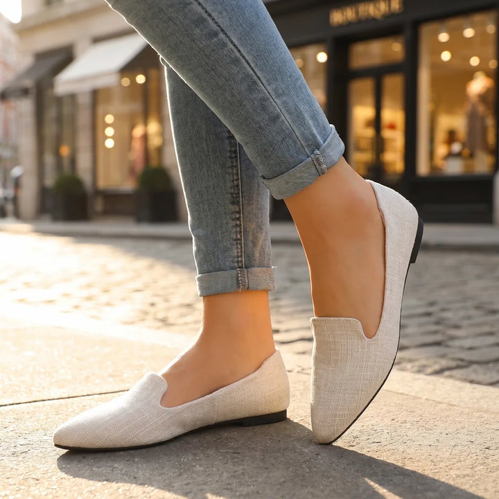 Ophelia Textured Loafer Flats - Color:Beige;Size:36
