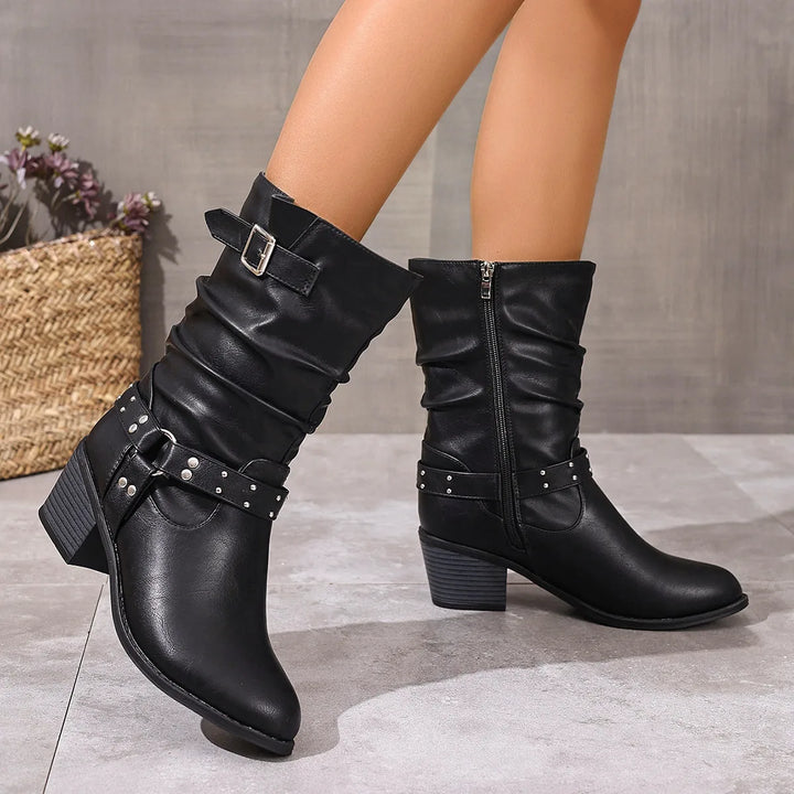 Ophelia | Women's Orthopedic Buckle Boots  - Color:Black;Size:36