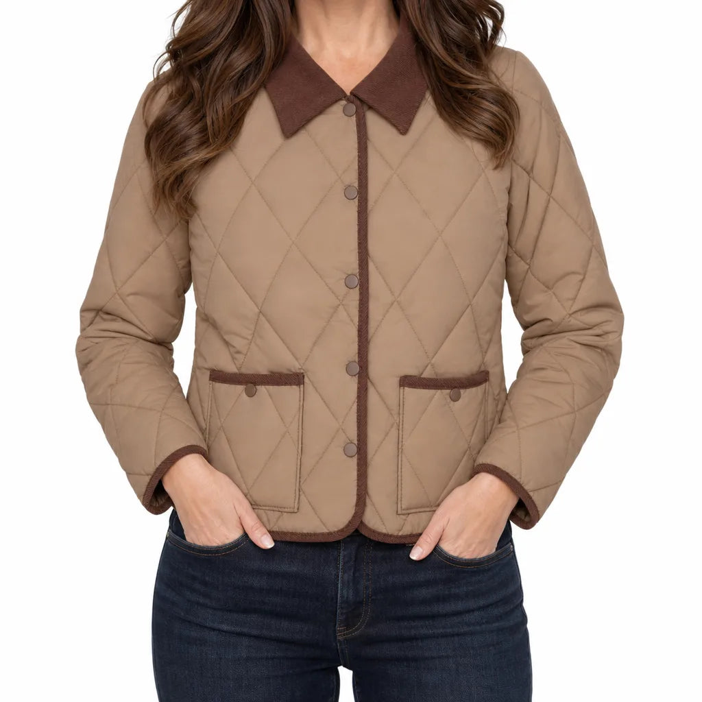 Ottilie | Quilted Jacket - Color:Beige;Size:XL
