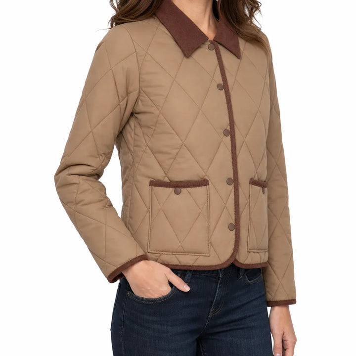 Women's Beige Havelock Quilted Padded Jacket