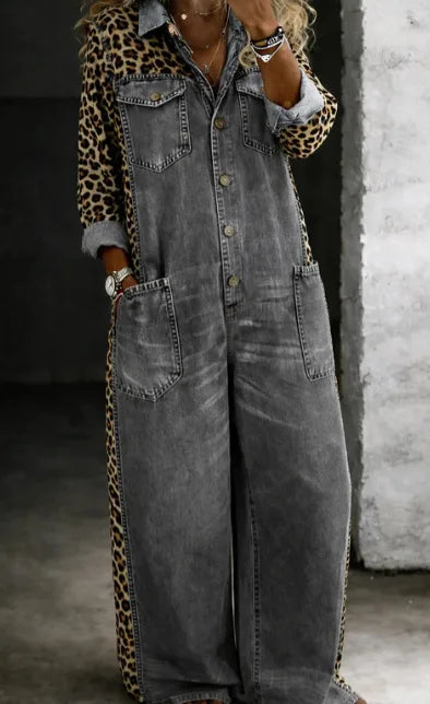 Parris | Women's Denim Shirt Jumpsuit - Size:XS;Color:Grey