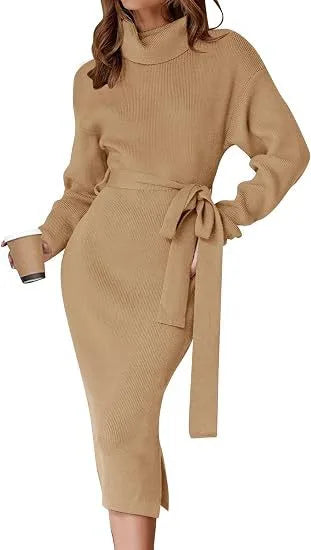 Paula | Women's Cozy Sweater Dress  - Size:S;Color:Camel
